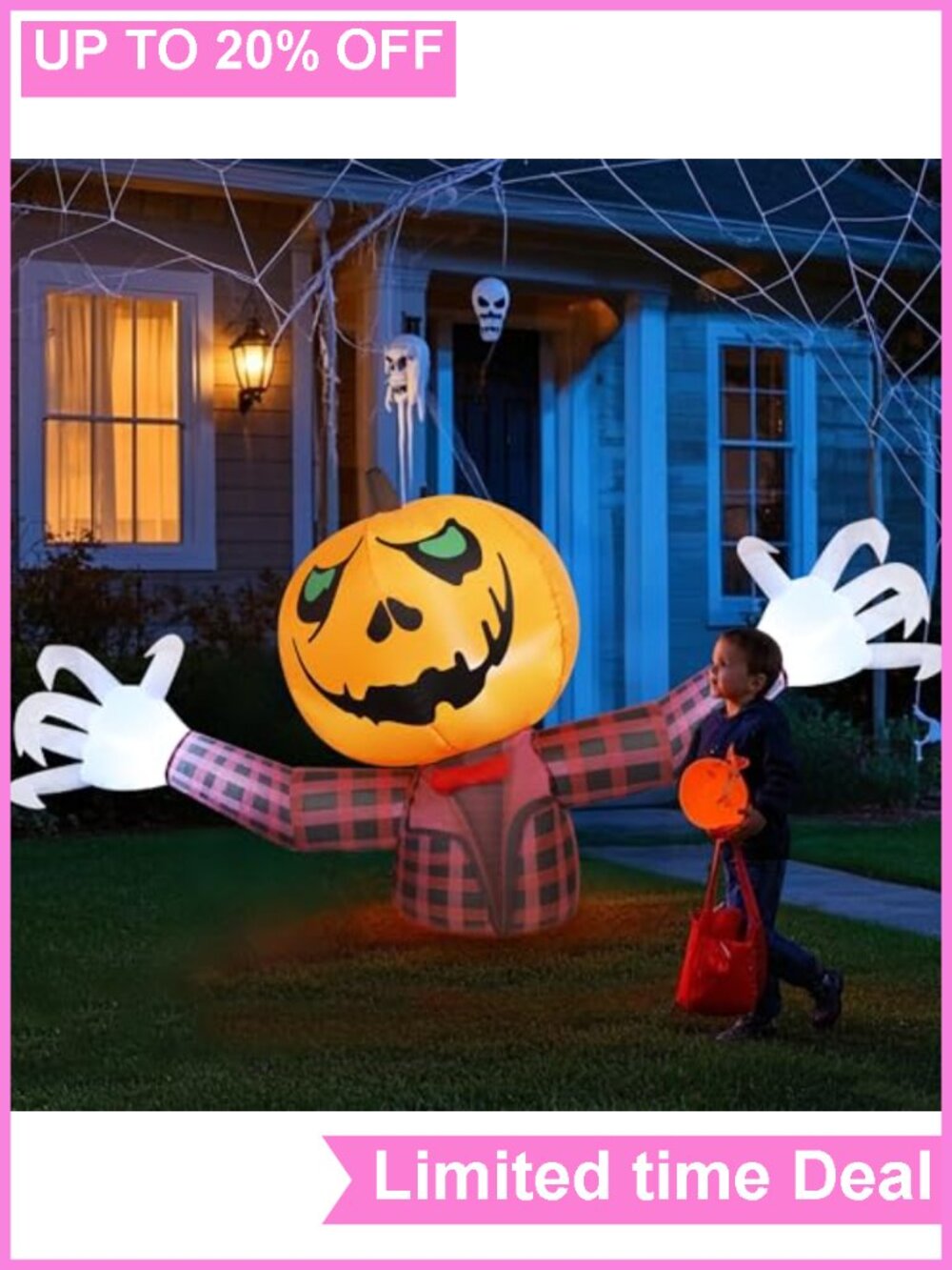 7FT Inflatable Halloween Pumpkin Ghost LED Yard Decoration